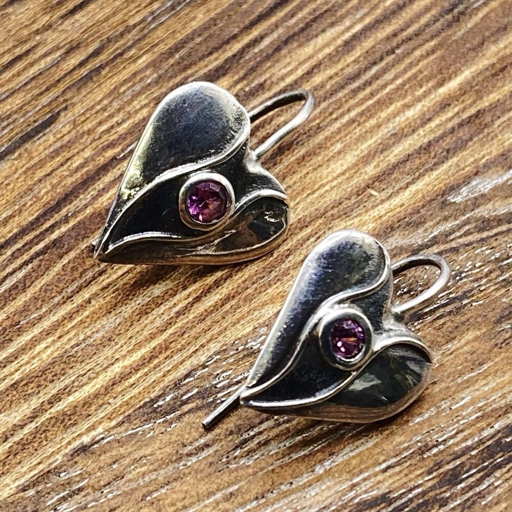 Sterling Silver Heart Earring Pink Stone